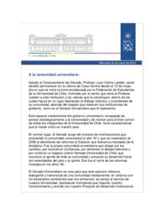 Carta del Rector Vivaldi en respaldo al Vicepresidente del Senado