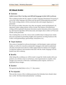 All About Arabic - Workshop Description  page 1 of 4 All About Arabic ❚ Overview