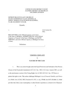 UNITED STATES DISTRICT COURT EASTERN DISTRICT OF MICHIGAN SOUTHERN DIVISION DETROIT BRANCH NAACP, MICHIGAN STATE CONFERENCE NAACP, DONNELL R.