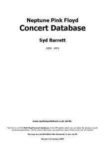 Syd Barrett Concert Dates