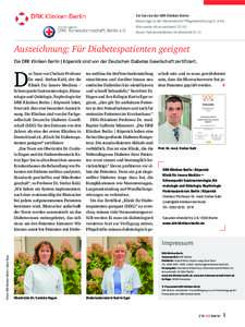 Ein Service der DRK Kliniken Berlin: Reportage in der Mariendorfer Pflegeeinrichtung (S. II-III) Wie werde ich erwachsen? (S. IV) Neuer Spitzenmediziner im Westend (S. V)  Auszeichnung: Für Diabetespatienten geeignet