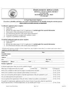 EMPLOYMENT APPLICATION MINERAL COUNTY SCHOOL DISTRICT P.O. BOX 1540 HAWTHORNE, NEVADA2403 An Equal Opportunity Employer