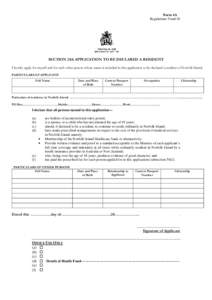 29 AUG 2013 SECTION 28A APPLICATION TO BE DECLARED A RESIDENT