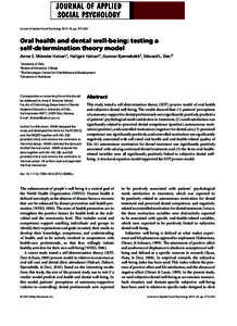 bs_bs_banner  Journal of Applied Social Psychology 2013, 43, pp. 275–292 Oral health and dental well-being: testing a self-determination theory model