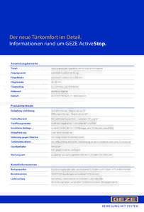 Der neue Türkomfort im Detail. Informationen rund um GEZE ActiveStop. Anwendungsbereiche Türart