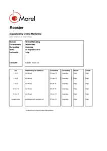 Rooster Dagopleiding Online Marketing (onder voorbehoud van roostermutaties) Module Cursusplaats
