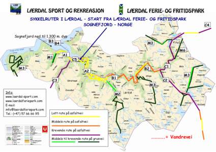 SYKKELRUTER I LÆRDAL – START FRA LÆRDAL FERIE- OG FRITIDSPARK SOGNEFJORD – NORGE Sognefjord ned tilm. dyp B3 B4