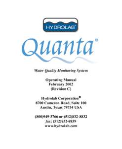 Water Quality Monitoring System Operating Manual FebruaryRevision C) Hydrolab Corporation 8700 Cameron Road, Suite 100