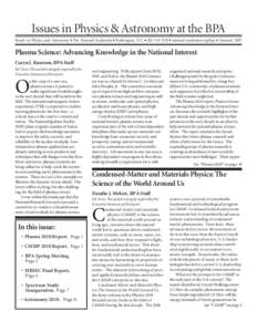 Issues in Physics & Astronomy at the BPA Board on Physics and Astronomy • The National Academies • Washington, D.C. •  • national-academies.org/bpa • Summer 2007 Plasma Science: Advancing Knowledge 