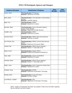 ITMA VII Participants, Sponsors and Managers Academy Participant Classification & Employer  Auberry, Evan