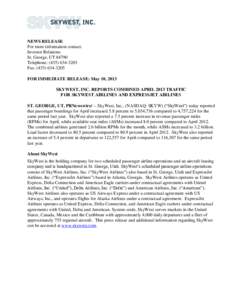 SkyWest Airlines / ExpressJet Airlines / Delta Connection / US Airways Express / Alaska Airlines / United Express / Continental Express / Atlantic Southeast Airlines / Aviation / Transport / SkyWest /  Inc.