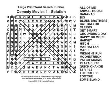 Large Print Word Search Puzzles  Comedy Movies 1 - Solution U K J