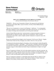 News Release Communiqué Ministry of the Attorney General  Ministère du