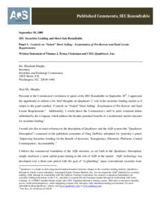 Statement of Thomas J. Perna for Securities Lending and Short Sale Roundtable, September 29,30, 2009