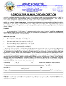 COUNTY OF SISKIYOU PUBLIC HEALTH & COMMUNITY DEVELOPMENT DEPARTMENT Building  Environmental Health  Office of Emergency Services Personal Health  Planning 806 South Main Street· Yreka, California[removed]Phone: (