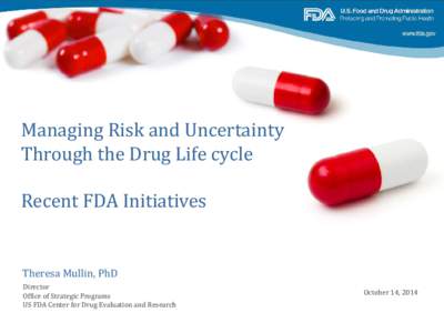 Managing Risk and Uncertainty Through the Drug Life cycle Recent FDA Initiatives Theresa Mullin, PhD  Director