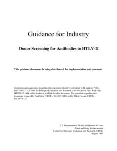 Guidance for Industry: Donor Screening for Antibodies to HTLV-II