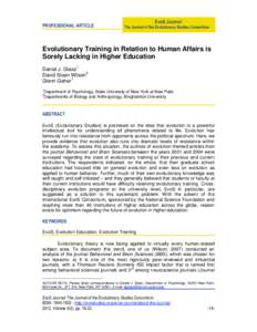 PROFESSIONAL ARTICLE  EvoS Journal: The Journal of the Evolutionary Studies Consortium  Evolutionary Training in Relation to Human Affairs is