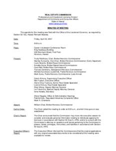 REAL ESTATE COMMISSION Professional and Vocational Licensing Division Department of Commerce and Consumer Affairs   State of Hawaii