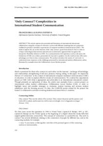 E–Learning, Volume 2, Number 4, 2005  doi: elea ‘Only Connect’? Complexities in International Student Communication