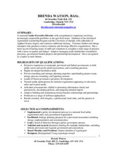 Microsoft Word - Brenda Watson Resume re US Food Safety Education Conference 2014 abstract submission
