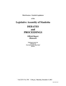 Third Session - Fortieth Legislature of the Legislative Assembly of Manitoba  DEBATES