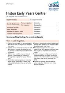 School report  Histon Early Years Centre New School Road, Histon, Cambridge, CB24 9LL  Inspection dates