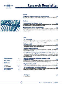 Research Newsletter  edited by the directorate generale economics and international relations of the banque de france 2nd half 2010