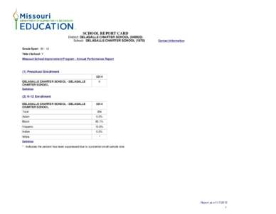 SCHOOL REPORT CARD District: DELASALLE CHARTER SCHOOLSchool: DELASALLE CHARTER SCHOOLContact Information