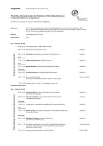 Programme  Certificate ETH in Applied Earth Sciences Rock Mass Characterization for Prediction of Rock Mass Behaviour Fundamentals, Methods and Applications