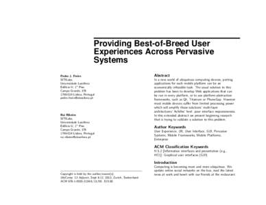 Providing Best-of-Breed User Experiences Across Pervasive Systems Pedro J. Freire SITILabs, Universidade Lus´