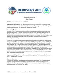 Recovery Act, EPA Supports America’s Recovery - Decatur, Nebraska Burt County