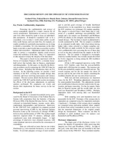 DISCLOSURE REVIEW AND THE 1998 SURVEY OF CONSUMER FINANCES1 Gerhard Fries, Federal Reserve Board; Barry Johnson, Internal Revenue Service Gerhard Fries, FRB, Mail Stop 153, Washington, DC 20551; [removed] Key Words: