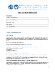 UNA-USA Membership FAQ Contents Joining as a New Member ............................................................................................................................. 1 GenUN Membership ...................