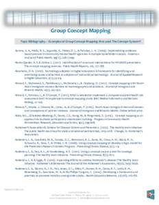 Group Concept Mapping Topic Bibliography – Examples of Group Concept Mapping that used The Concept System® Aarons, G. A., Wells, R. S., Zagursky, K., Fettes, D. L., & Palinkas, L. AImplementing evidencebased