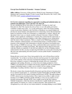 Excerpt from Portfolio for Promotion – Suzanne Cashman Office Address: University of Massachusetts Medical Center, Department of Family Medicine and Community Health, 55 Lake Avenue North, Worcester, MA 01655, ([removed]