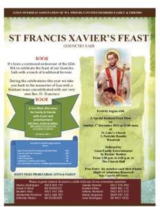 GOAN OVERSEAS ASSOCIATION OF WA PROUDLY INVITES MEMBERS FAMILY & FRIENDS  ST FRANCIS XAVIER’S FEAST GOENCHO SAIB  