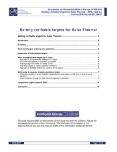 EUROPEAN SOLAR THERMAL INDUSTRY FEDERATION Key Issues for Renewable Heat in Europe (K4RES-H) Setting verifiable targets for Solar Thermal – WP3, Task 3.1