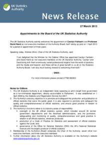 News Release_Appointments to the Board of the UK Statistics Authority_April 2013