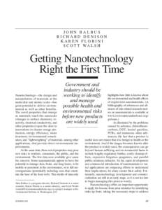 JOHN BALBUS RICHARD DENISON KAREN FLORINI S C O T T WA L S H  Getting Nanotechnology