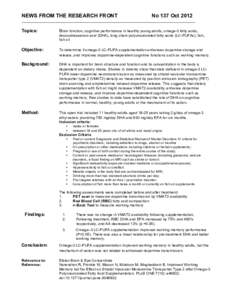 NEWS FROM THE RESEARCH FRONT Topics: No 137 OctBrain function, cognitive performance in healthy young adults, omega-3 fatty acids,