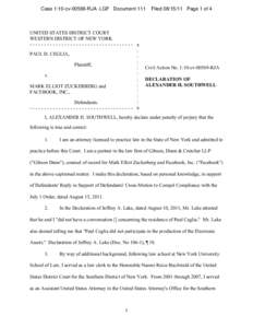 Case 1:10-cv[removed]RJA -LGF Document 111  UNITED STATES DISTRICT COURT WESTERN DISTRICT OF NEW YORK ------------------------------------ x :