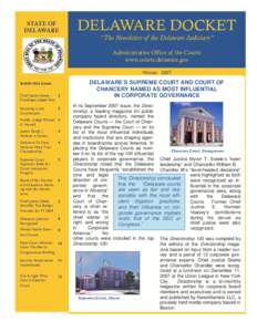 STATE OF DELAWARE DELAWARE DOCKET “The Newsletter of the Delaware Judiciary” Administrative Office of the Courts