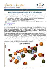 La lettre – hors-série Enjeux énergétiques mondiaux vus par les acteurs français Pour la seconde année, le Conseil Français de l’Énergie publie l’enquête sur les enjeux énergétiques mondiaux vus par les a