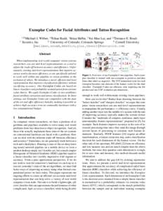 Exemplar Codes for Facial Attributes and Tattoo Recognition 123 Michael J. Wilber, 12 Ethan Rudd, 1 Brian Heflin, 1 Yui-Man Lui, and 12 Terrance E. Boult 1: 2: