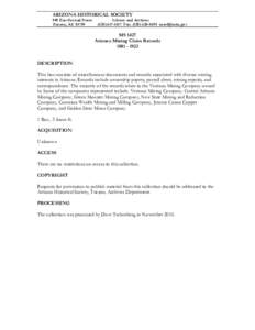 ARIZONA HISTORICAL SOCIETY 949 East Second Street Tucson, AZ[removed]Library and Archives[removed]Fax: ([removed]removed]