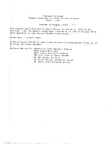 Berna rd Bellus h Paper s Relati ng to John Gilbe rt Winan t[removed]Acces sion Numbe r: 85:6 The papers were donate d to the Librar y on March 8, 1985 by Mr.