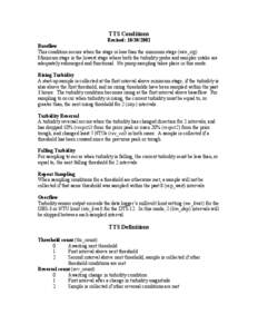 TTS Conditions Revised: [removed]Baseflow This condition occurs when the stage is less than the minimum stage (min_stg). Minimum stage is the lowest stage where both the turbidity probe and sampler intake are adequatel
