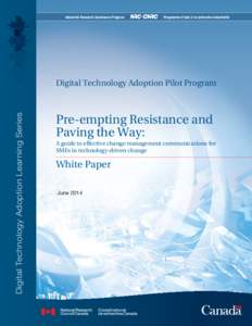 Industrial Research Assistance Program  Programme d’aide à la recherche industrielle Digital Technology Adoption Learning Series