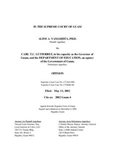 IN THE SUPREME COURT OF GUAM  ALINE A. YAMASHITA, PH.D. Plaintiff-Appellant,  vs.